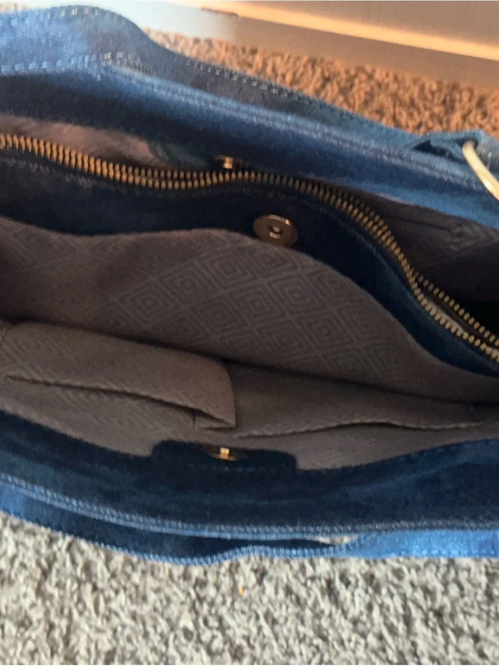 Quilted Denim Tote in Blue